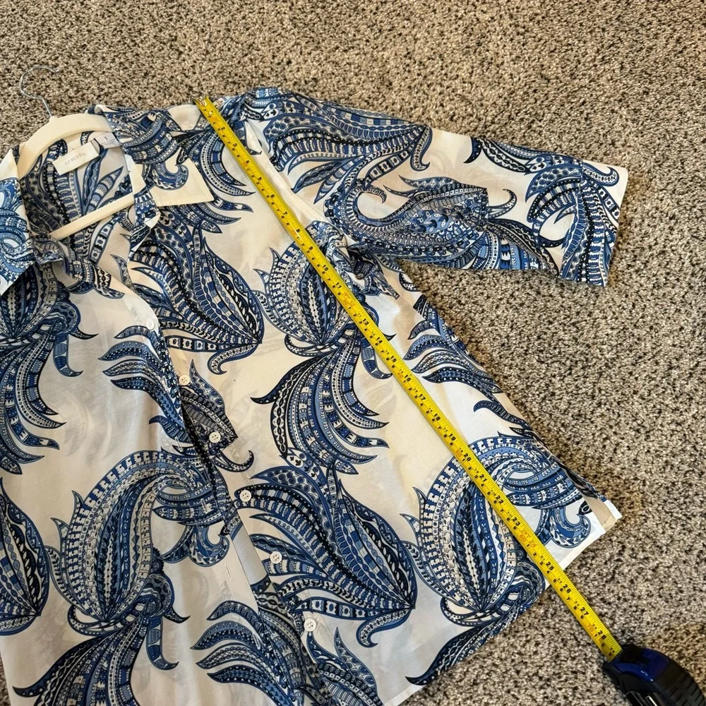 Chico's Blue and White Boxy Button Down Shirt in medium blue paisley - Picture 11 of 14